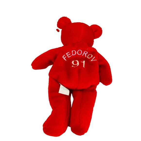Salvinos Bammers Fedorov 91 Red Plush Bear Collectible Toy Sergei NHL Hockey Fan - Picture 3 of 8